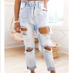 High waisted paperbag jeans